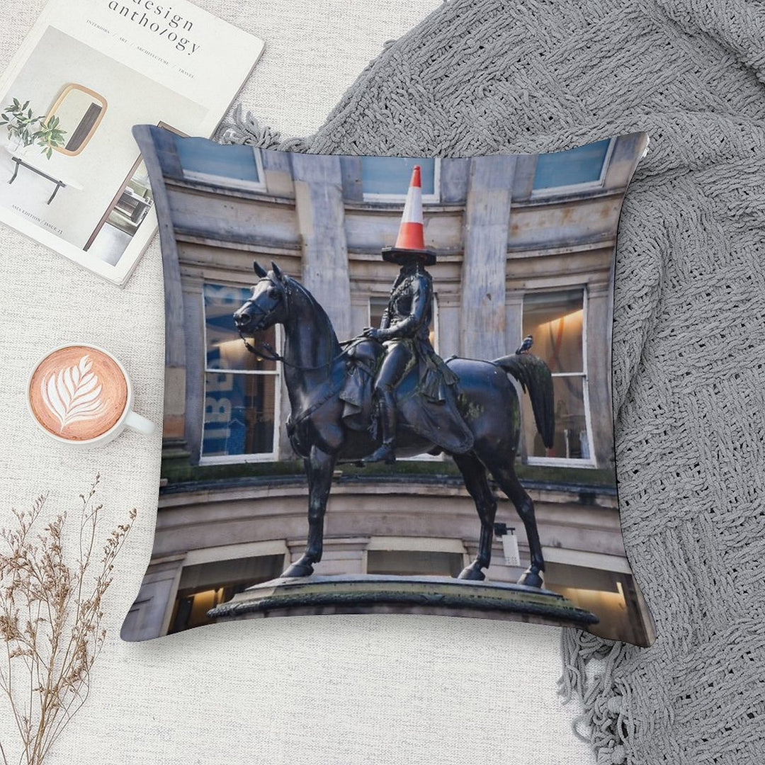Duke of Wellington And Obligatory Cone in Glasgow Soft High-Density Material Throw Pillow