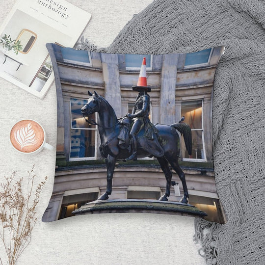 Duke of Wellington And Obligatory Cone in Glasgow Soft High-Density Material Throw Pillow