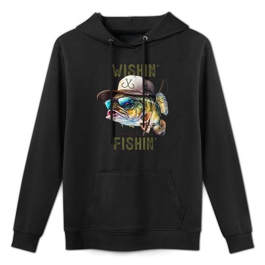 Wishing I Was Fishing Large Mouth Bass Funny Fisherman Fish Moisture-Wicking Hoodie