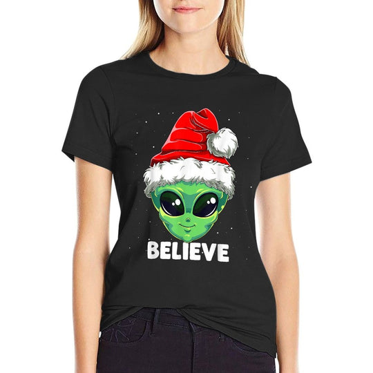 Christmas Alien Santa Costume Funny UFO Santa Hat Xmas Kids  Breathable T-Shirt