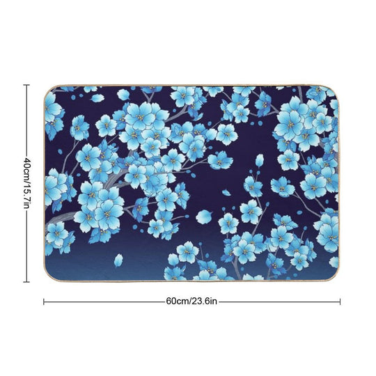 Falling Blue Sakura Cherry Blossom Petals  Multi-Purpose Bath Mat