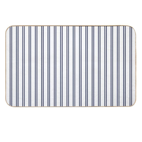 White And Navy Double Stripes  Anti-Trip Bath Mat
