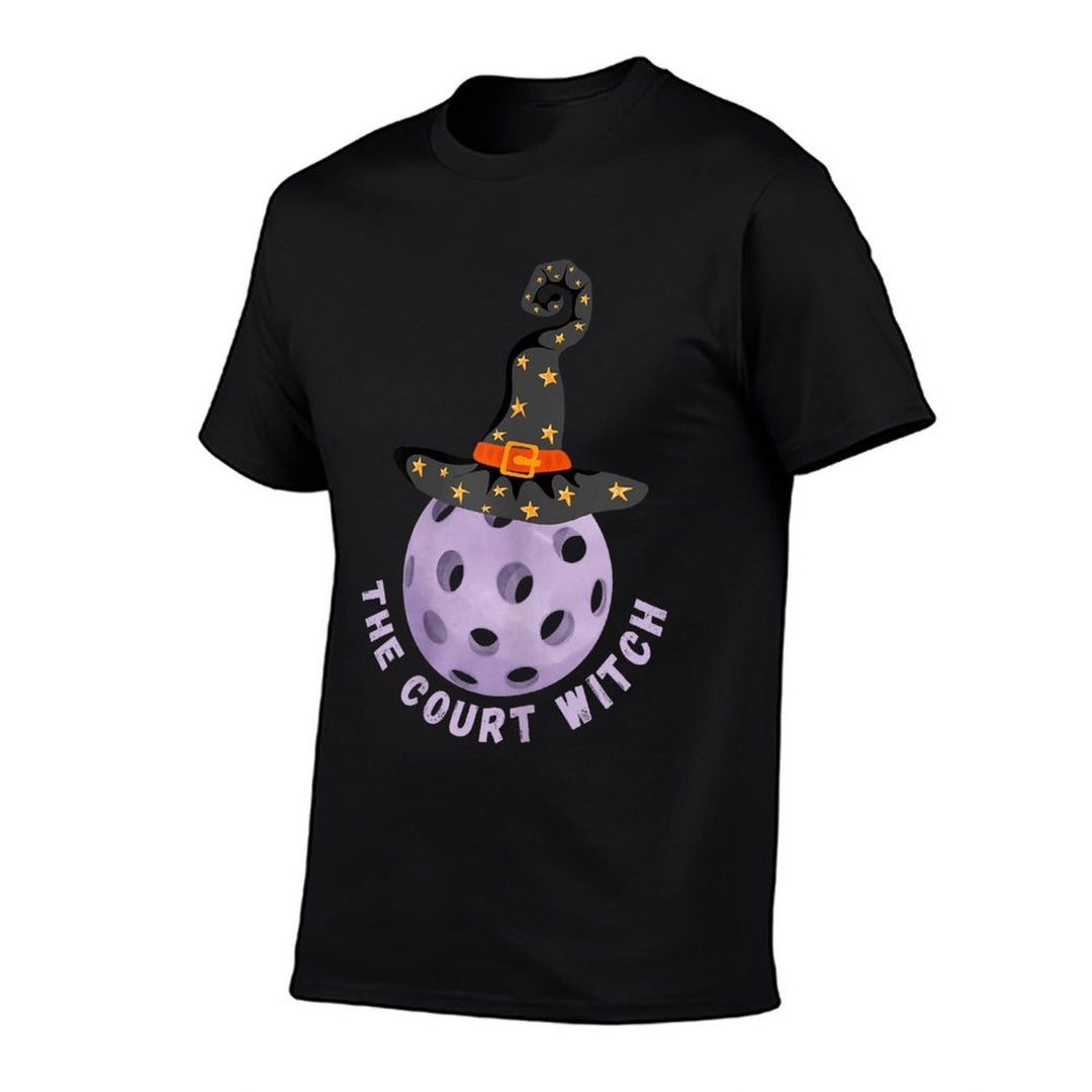 Fun Halloween Pickleball The Court Witch Purple Hat  Slim-fit Cut T-Shirt