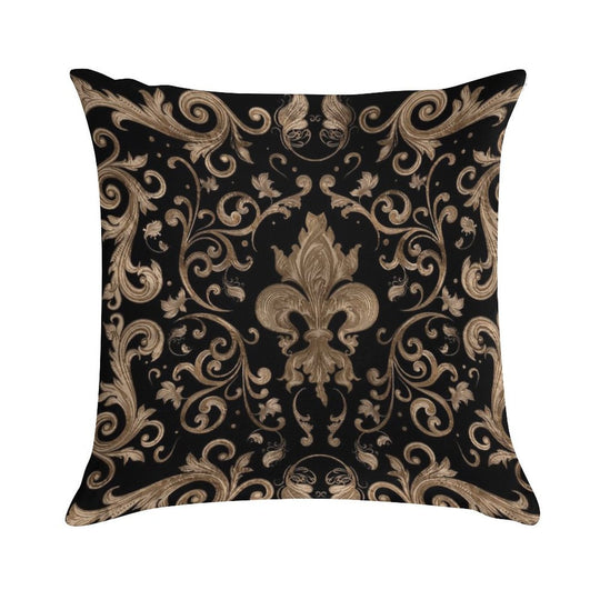 Luxury Fleur-de-lis Ornament - Black And Gold Soft Fade-Resistant Throw Pillow