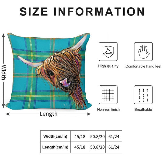 SCoTTiSH HiGHLaND CoW ' TaRTaN NooDLeS B ' by SHiRLeY MacARTHuR Soft Multiple Sizes Throw Pillow