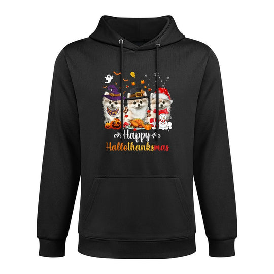 Happy Hallothanksmas Pomeranian Dog Halloween Christmas Shrink-Resistant Hoodie