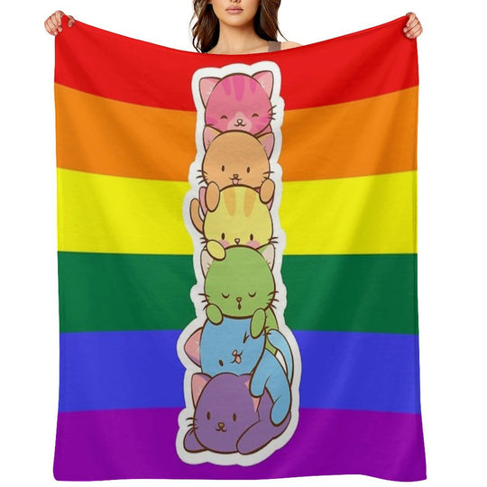 LGBT Gay Pride Flag Kawaii Rainbow Cats Comfort Throw Blanket