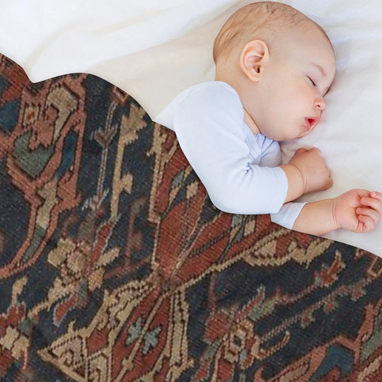 Boho Chic Dark III  17th Century Colorful Medallion Red Blue Green Brown Ornate Accent Rug Pattern Plush Throw Blanket