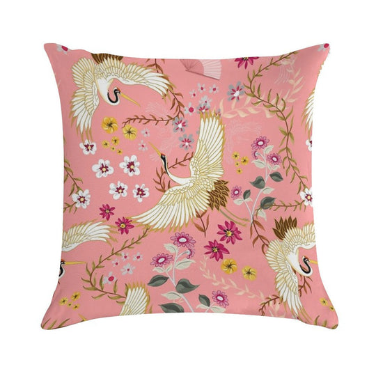 Chinoiserie Cranes on Pink, Birds Soft Gift Ready Throw Pillow