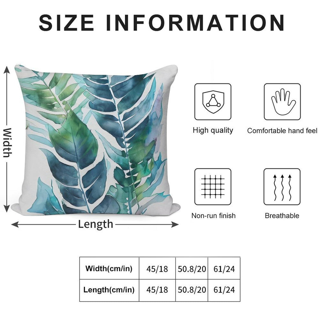 Tropical Blue Green Paradise Watercolor Leaves Soft Style Accent Throw Pillow