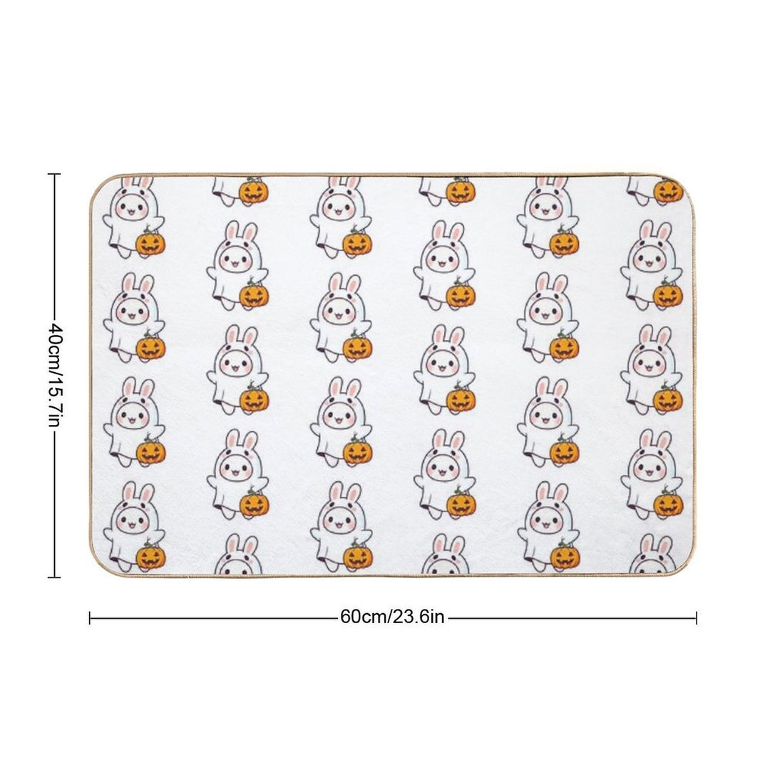 Halloween Ghost Bunny - Cute Fall Pastel Kawaii With Smiling Pumpkin  Toxin-Free Bath Mat