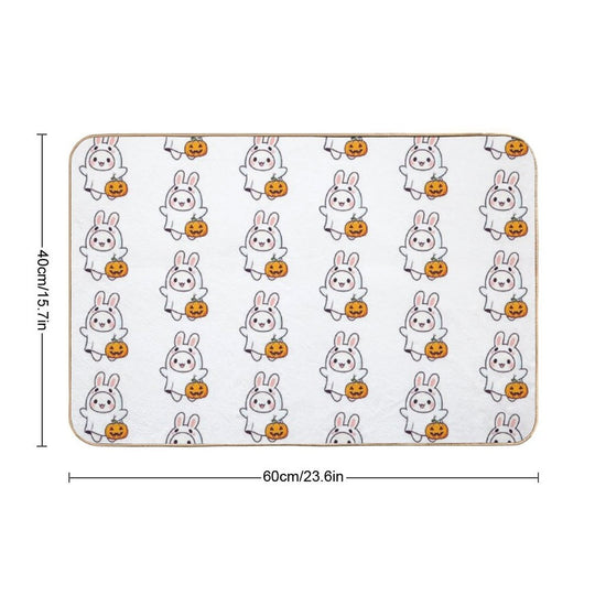 Halloween Ghost Bunny - Cute Fall Pastel Kawaii With Smiling Pumpkin  Toxin-Free Bath Mat