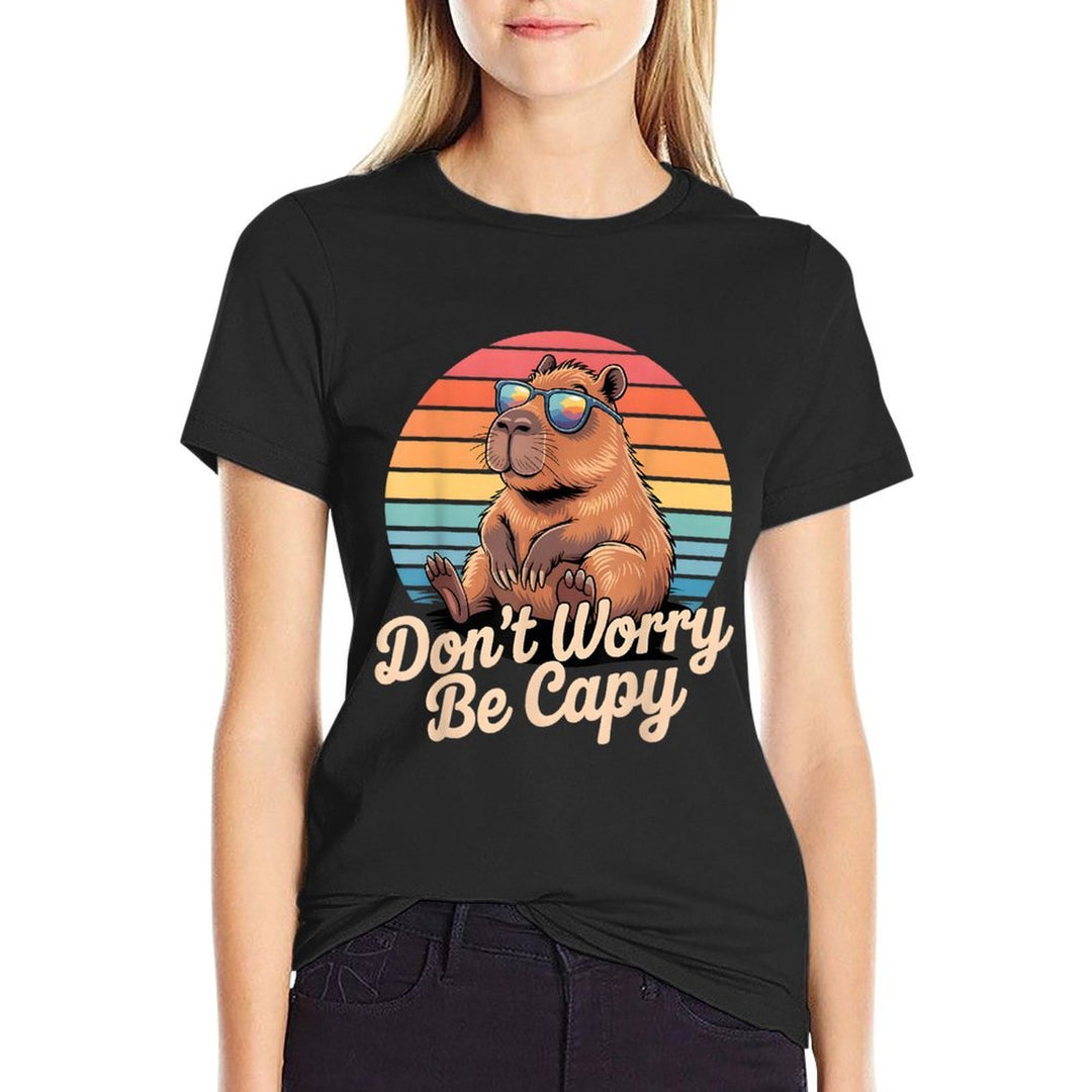 Dont Worry Be Capy Funny Capybara Retro Men Boys Kids Women  Wrinkle-resistant T-Shirt