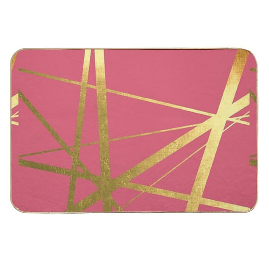 Bright Pink And Gold Geometric Luxe  Fade-Resistant Bath Mat