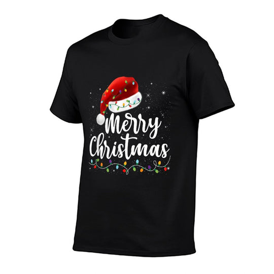 Merry Christmas Lights Red Santa Hat Xmas Family Men Women  Tagless Design T-Shirt