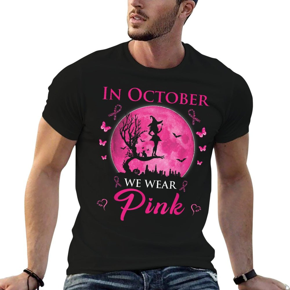 In October We Wear Pink Halloween Witch Breast Cancer  Moisture-wicking T-Shirt