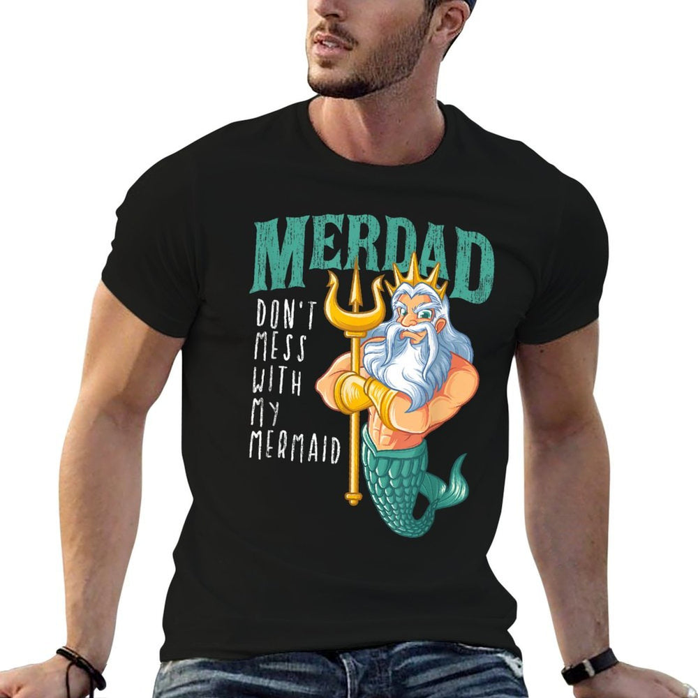 Funny Merdad Mermaid Dad Merman Security Birthday Men Gifts  Ribbed Collar T-Shirt