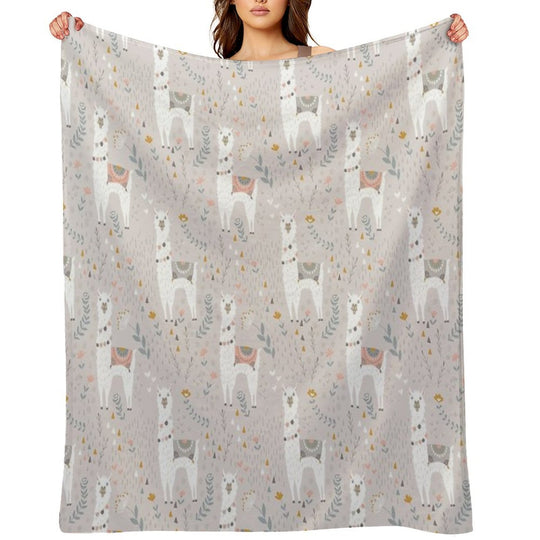 Llama on Warm Gray Sustainable Throw Blanket