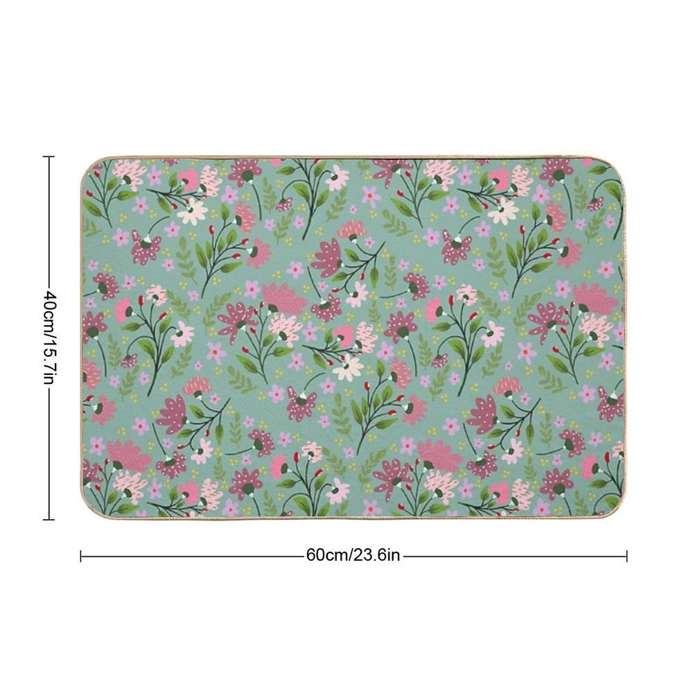 Floral Whimsy on Teal  Absorbent Bath Mat