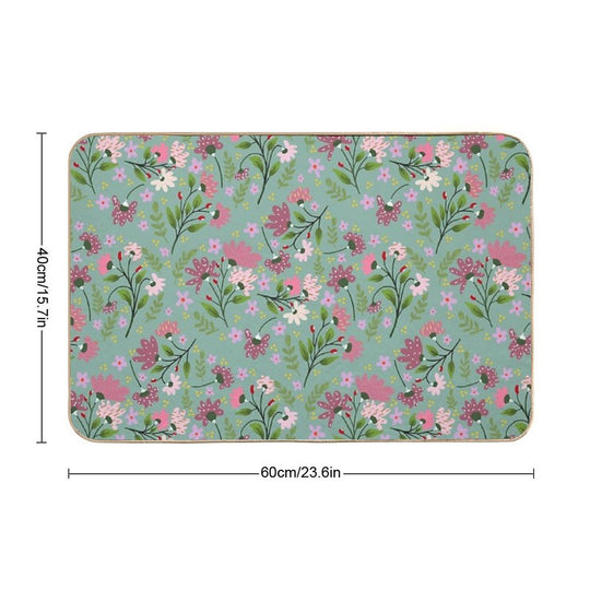 Floral Whimsy on Teal  Absorbent Bath Mat
