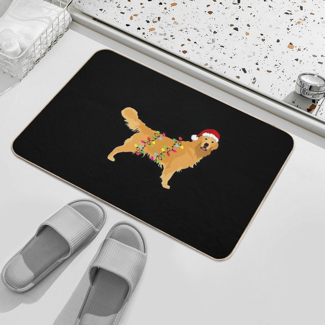 Golden Retriever Holiday Christmas Light - Golden Retriever Christmas in Santa Hat Holiday Santa Dog  Non-Slip Bath Mat