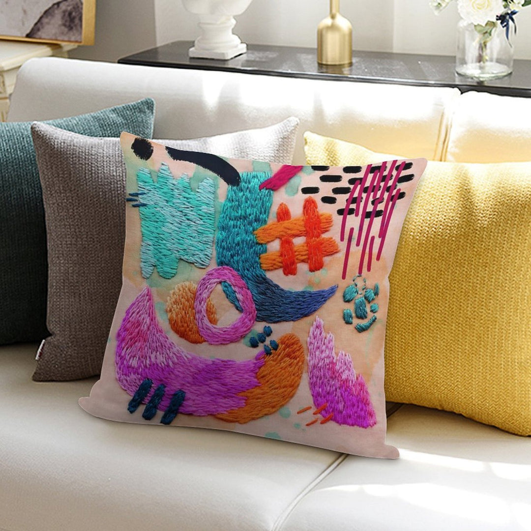 Abstract Embroidery Soft Easy Maintenance Throw Pillow