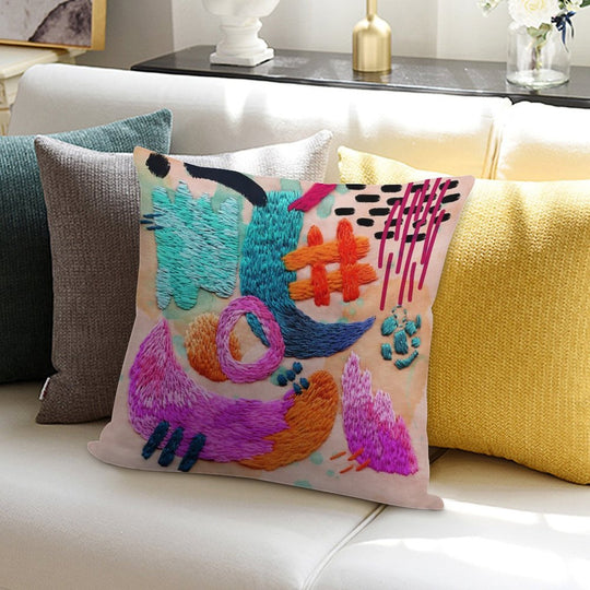Abstract Embroidery Soft Easy Maintenance Throw Pillow