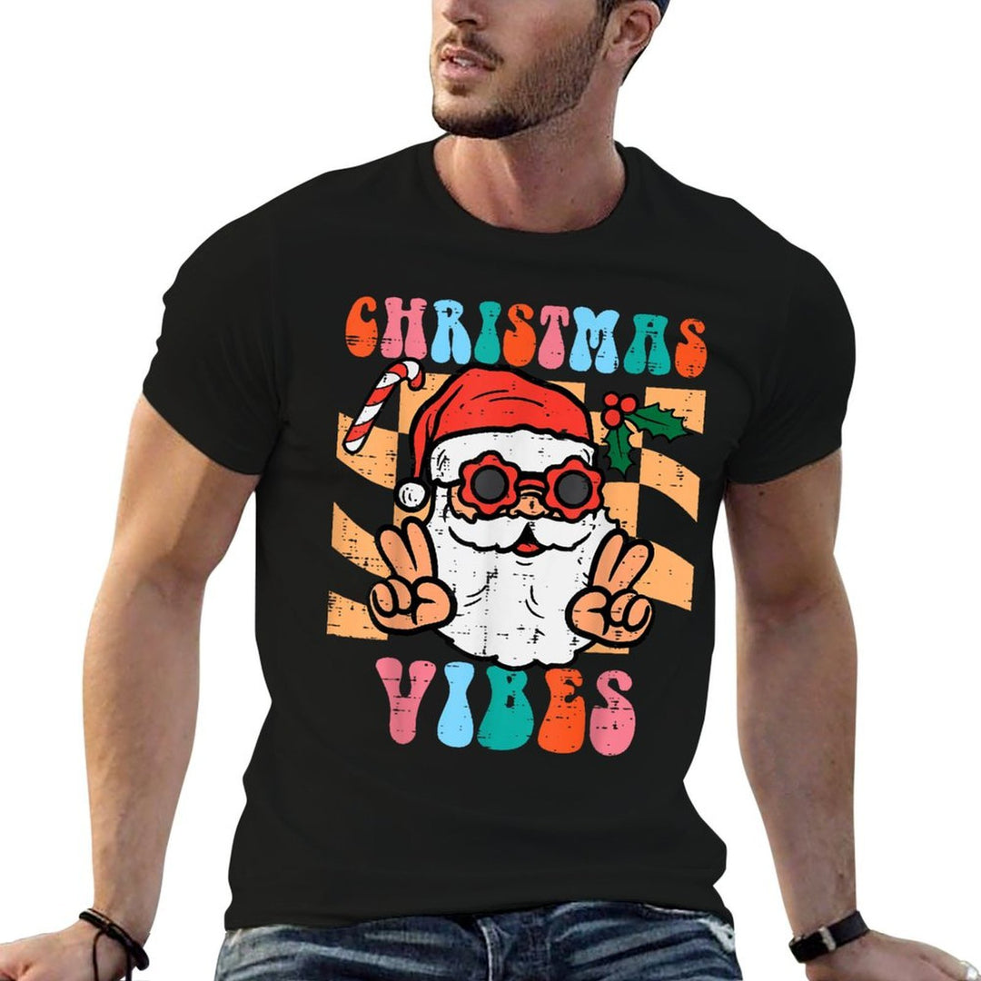 Groovy Santa Peace Christmas Vibes Retro Xmas Men Women Kids  Breathable T-Shirt