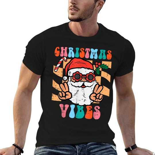 Groovy Santa Peace Christmas Vibes Retro Xmas Men Women Kids  Breathable T-Shirt