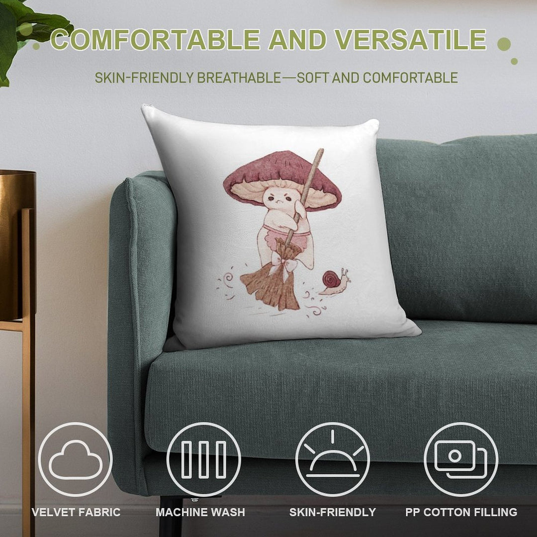 Angy Mushroom Does Not Like to Clean Soft Warmth Comfort Throw Pillow