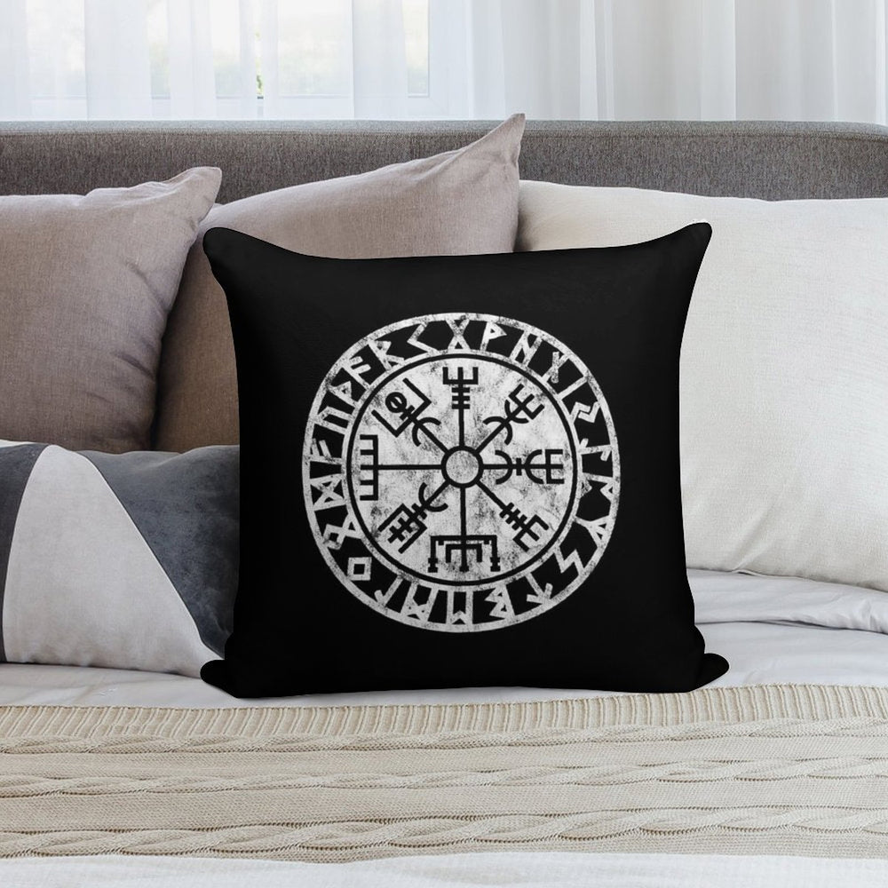 Vintage, Vegvisir, Symbol, Futhark Runes, Viking Compass, Norse, Protection Soft Skin-Friendly Throw Pillow