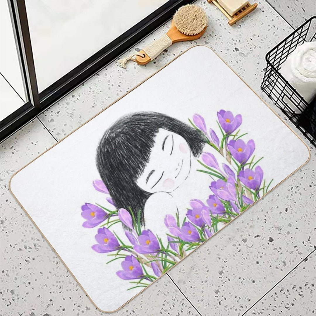 A Smiley Girl  Among Violet Saffron Blooms  Versatile Bath Mat