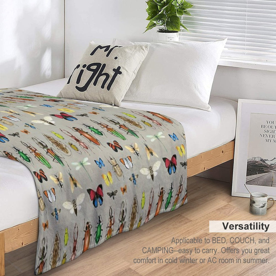 The Usual Suspects - Insects on Grey - Watercolour Bugs Pattern by Cecca Designs Plush Throw Blanket
