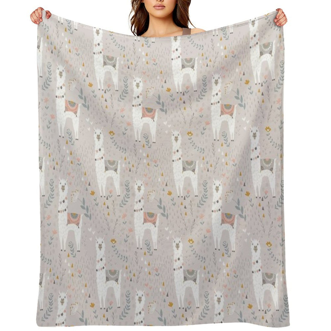 Llama on Warm Gray Sustainable Throw Blanket