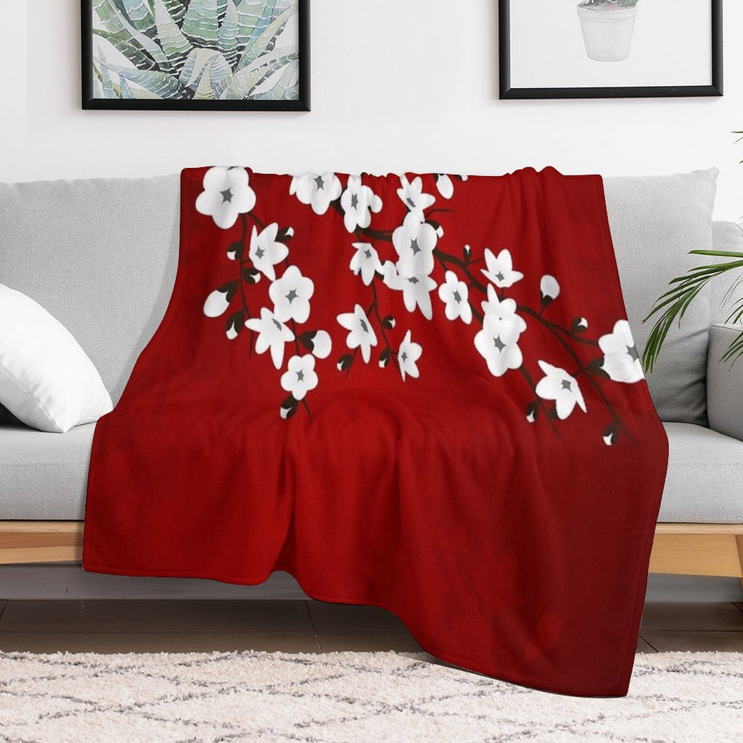 Cherry Blossom Red White Asia Floral Durable Throw Blanket