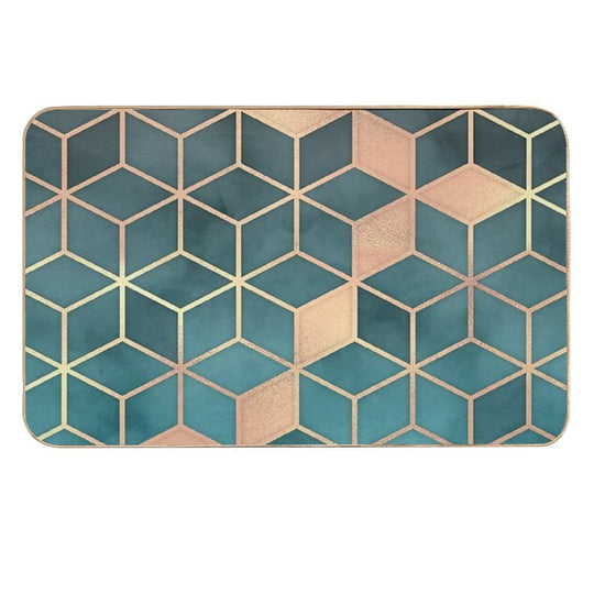 Gold Turquoise Black Gradient Cube  Long-Lasting Bath Mat