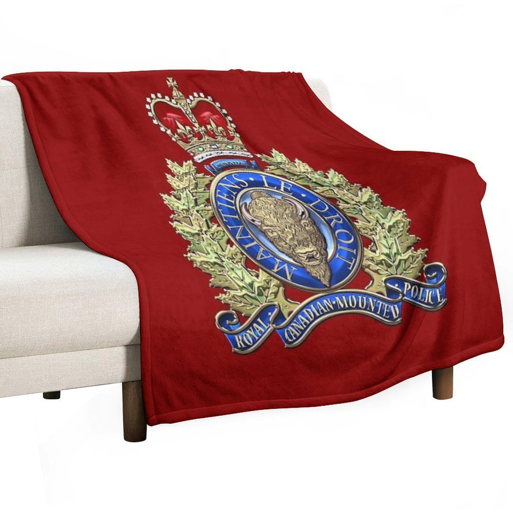 Royal Canadian Mounted Police - RCMP Badge over Red Velvet Sustainable Throw Blanket