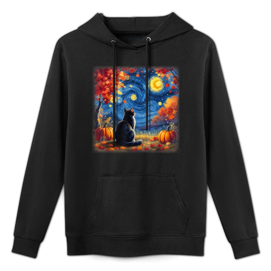 Cat Starry Night Van Gogh Cat Lover Thanksgiving Fall Autumn Pilling-Resistant Hoodie