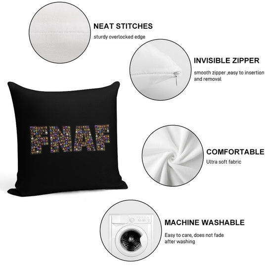 Five Nights at Freddy's - Pixel Art - FNAF Typography Black BG Soft Gift Ready Throw Pillow