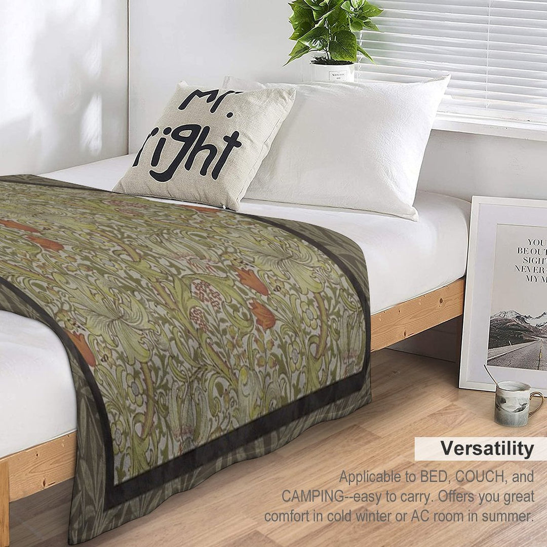 William Morris Floral Lily Willow Art Print Design Sustainable Throw Blanket