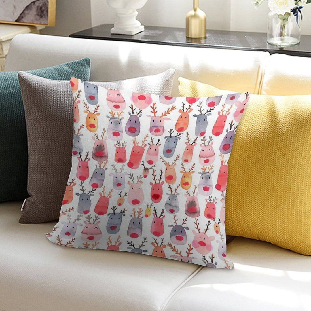 Reindeers - Animal Cuteness - Winter Watercolor Pattern - Rudolph Soft Bedroom Essential Throw Pillow