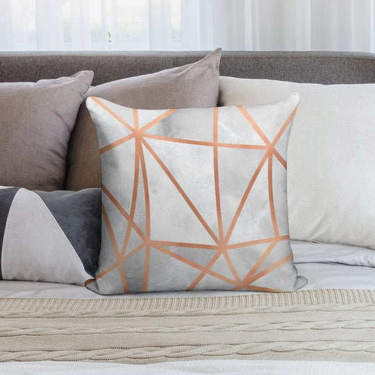 White & Copper Geo Soft High-Density Material Throw Pillow