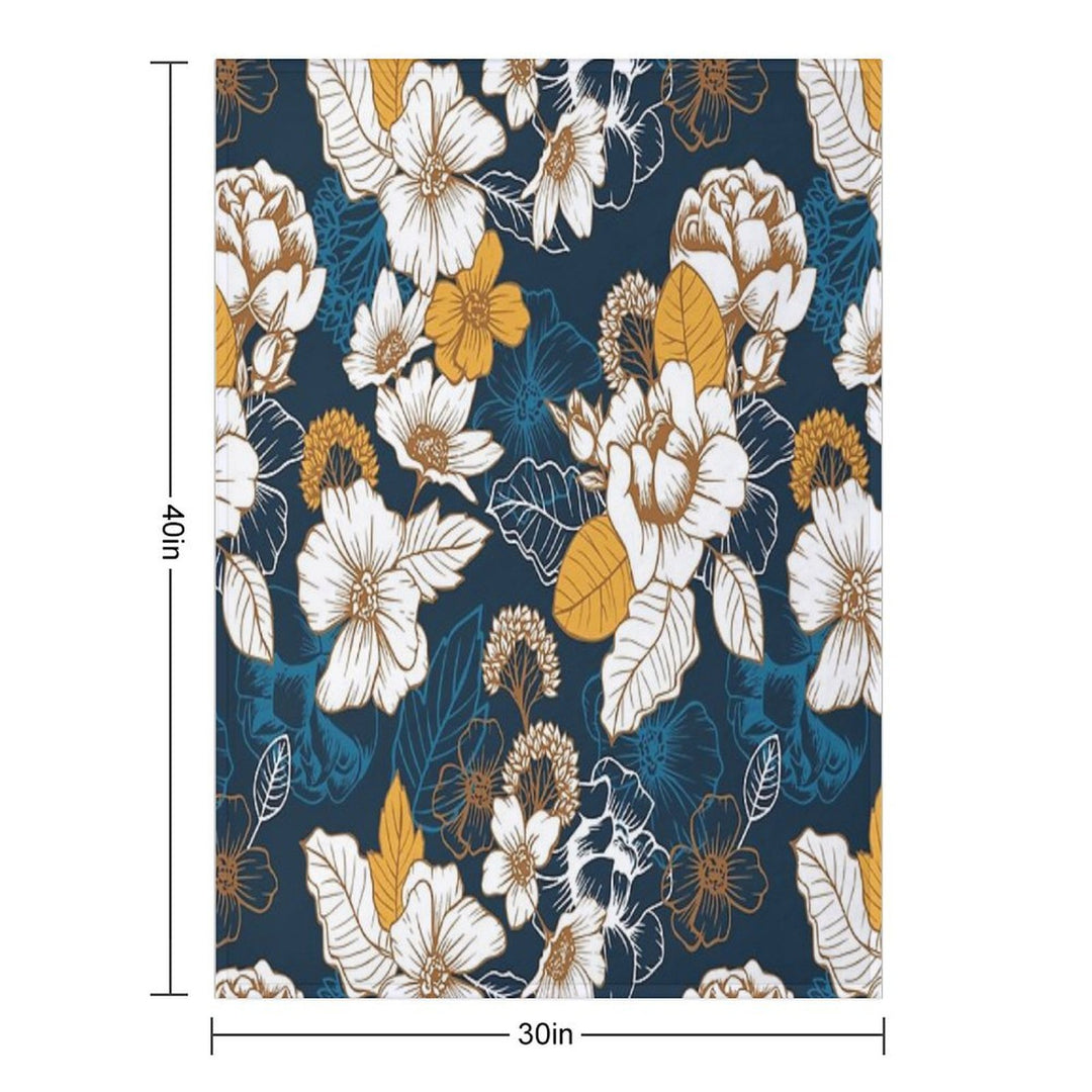 Navy And Gold Peony And Blossom Seamless Pattern Sustainable Throw Blanket