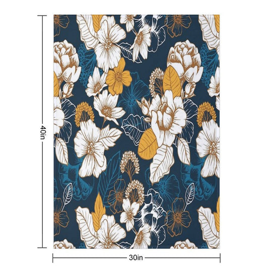 Navy And Gold Peony And Blossom Seamless Pattern Sustainable Throw Blanket