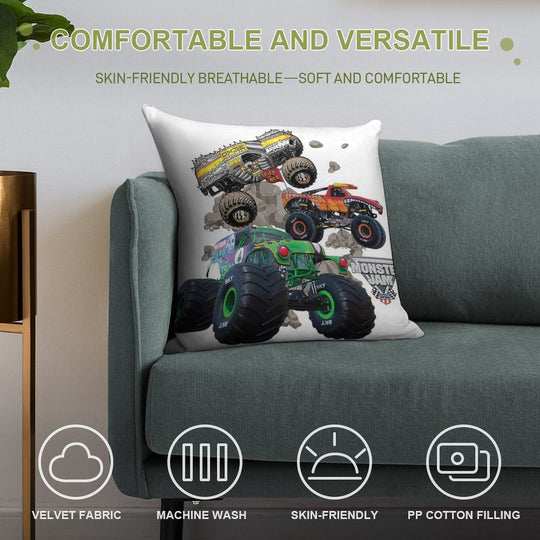 Monster Jam Trucks Soft Reinforced Edging Throw Pillow