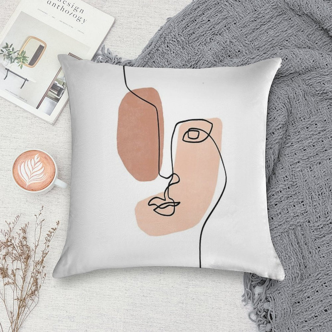 Abstract Face III - Line Art Soft Home Decor Throw Pillow