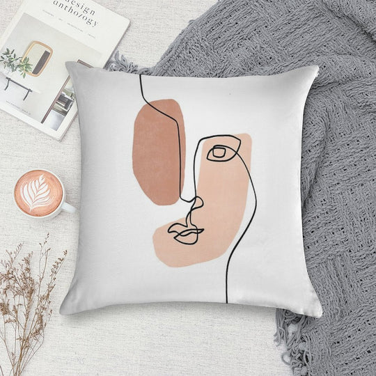 Abstract Face III - Line Art Soft Home Decor Throw Pillow