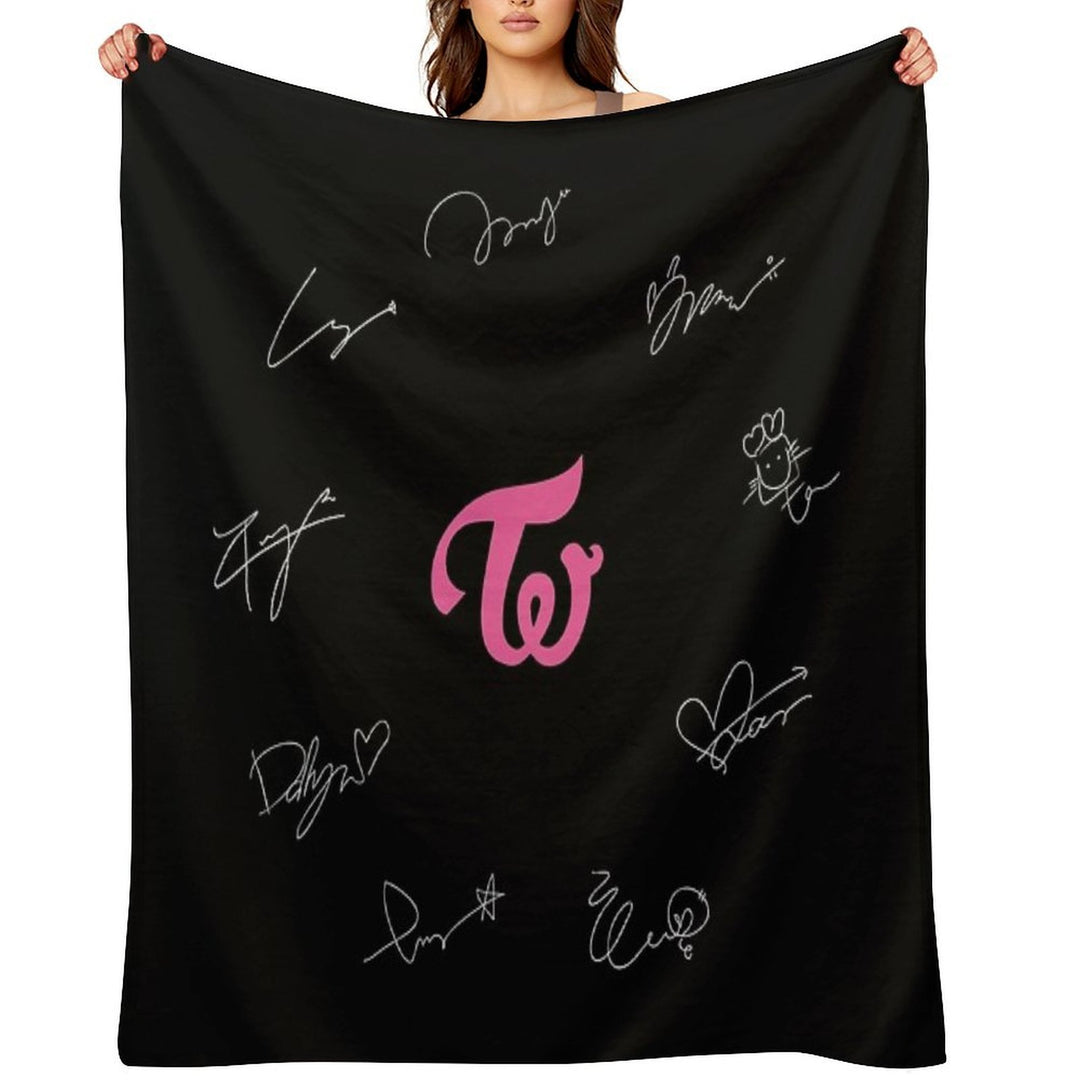 Twice Autographs with Logo (White) Travel-friendly Throw Blanket
