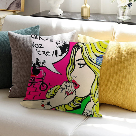Banksy Goes Pop Art Soft Durable Construction Throw Pillow