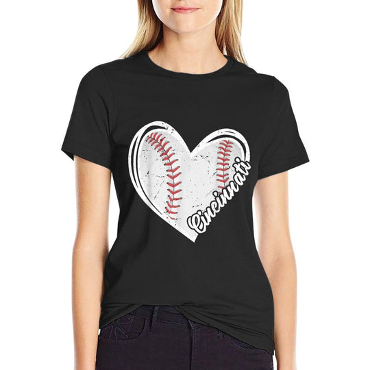 Cincinnati Vintage Baseball Fans Men Women Baseball Heart  Relaxed-fit T-Shirt